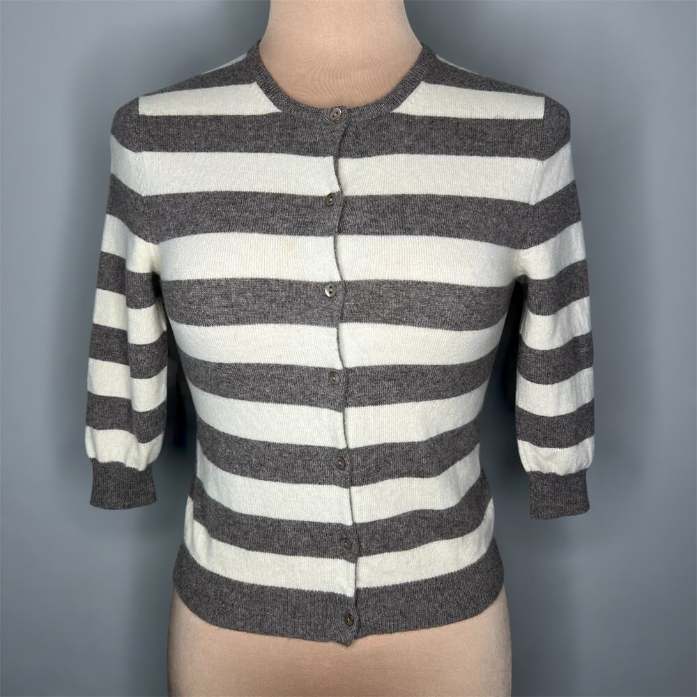 Ron Herman Cashmere Sweater Cardigan Small Womens Striped Gray Half Sleeve Knit